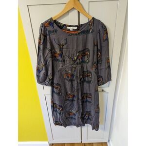 Boden Womens Gray Deer Buck Print Mini Dress Size 6L 3/4 Sleeve Novelty